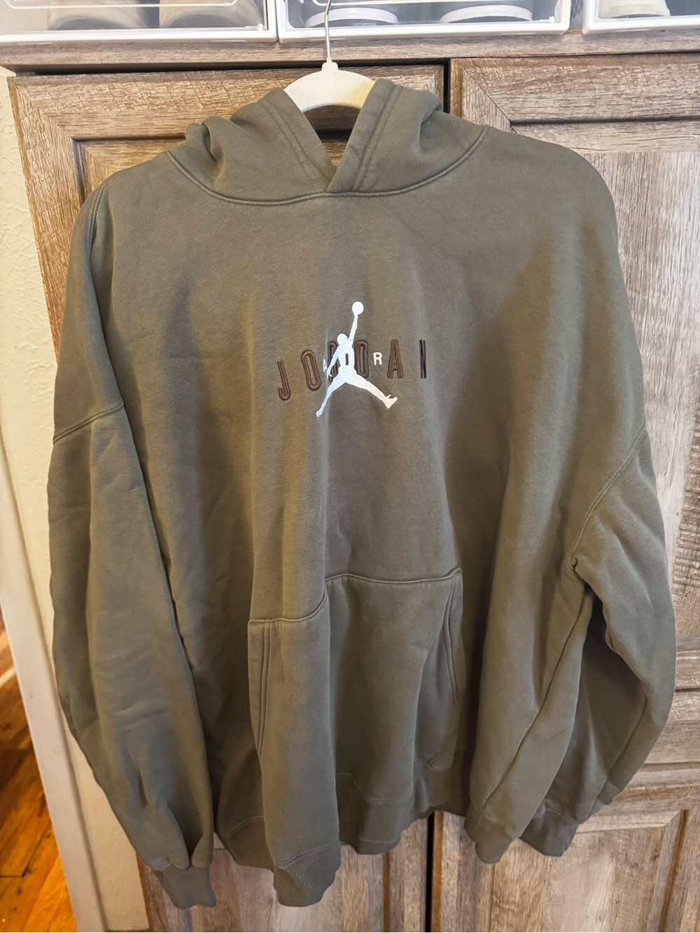 Jordan Olive Green Hooded Pullover with White Jumpman